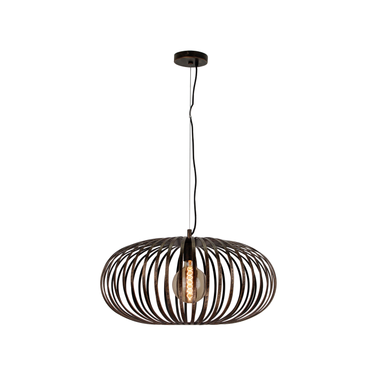 Industriële bronskleurige hanglamp Curvato met een speelse vormgeving. Een blikvanger die elke ruimte uniek maakt.