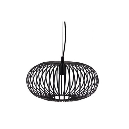 Een gedetailleerde weergave van de Curvato hanglamp in stralend zwart. Perfect voor een industriële sfeer boven je eettafel.
