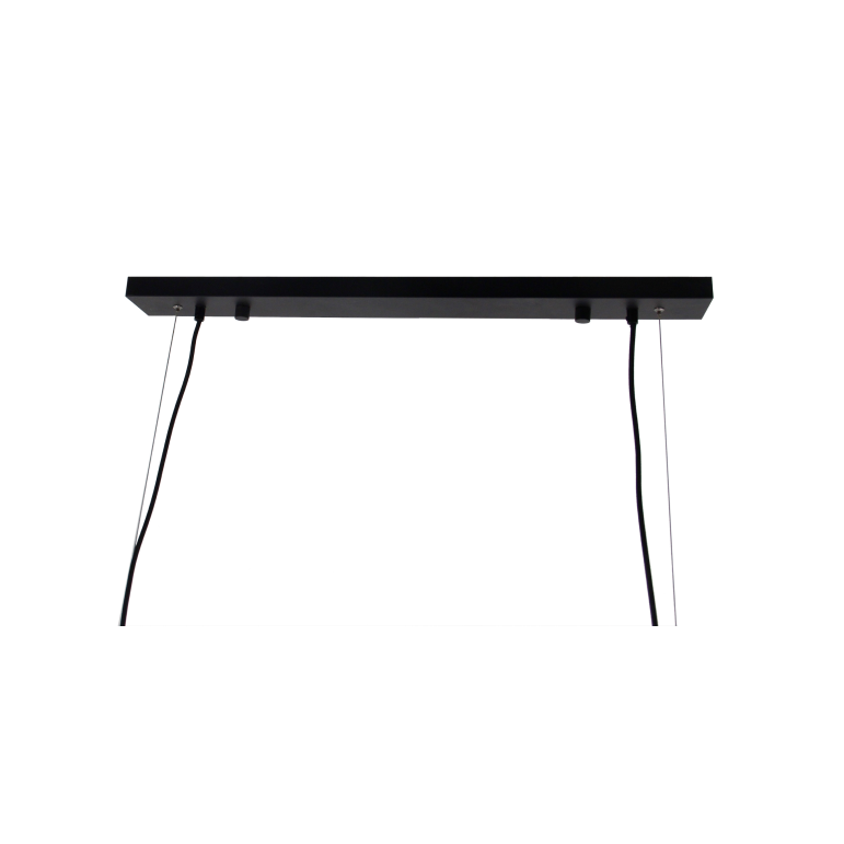 Detailweergave van de zwarte Curvato hanglamp met industriële uitstraling. Perfect voor een moderne eet- of werkruimte.