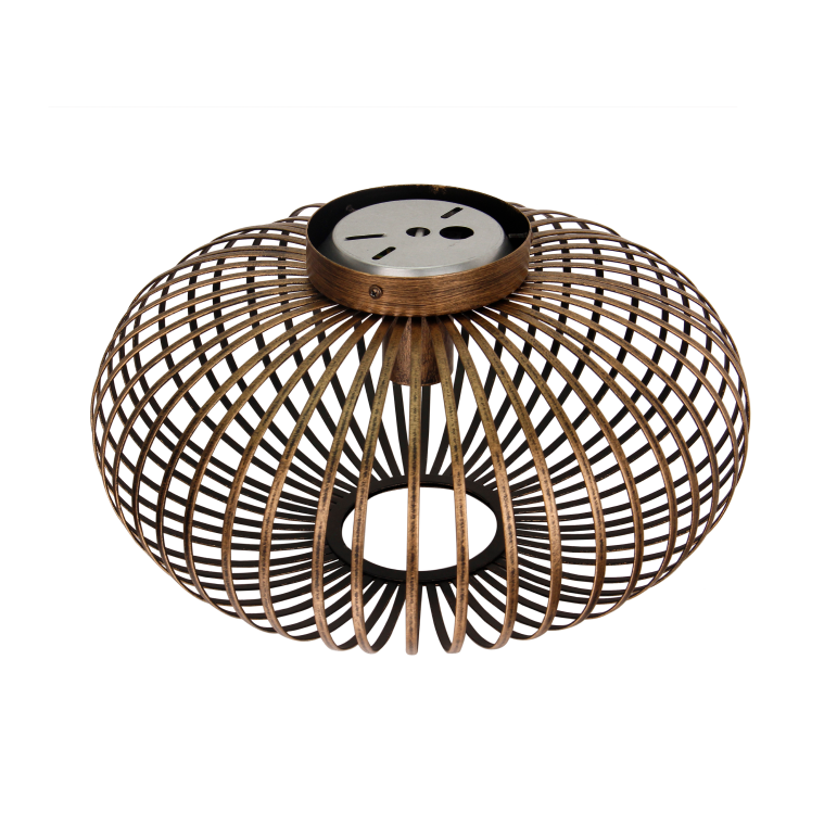 Detailweergave van de bronzen Curvato plafondlamp met zijn unieke design. Perfect voor een industriële uitstraling in huis.