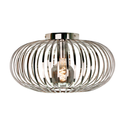 Sleek chrome ceiling light with a modern twist. Perfectly enhances any contemporary room with its elegant design.
