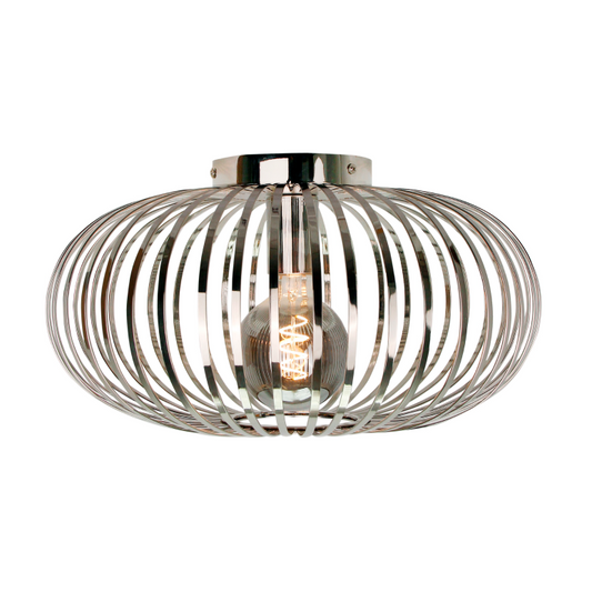 De chroomkleurige Curvato plafondlamp heeft een modern design en straalt elegantie uit. Perfect voor een eigentijdse sfeer.