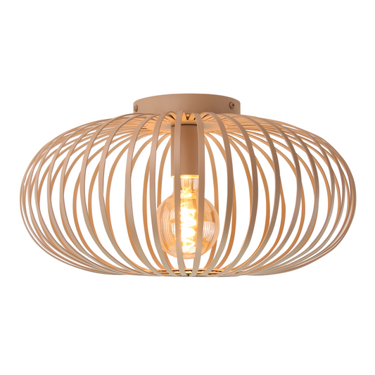 De Curvato plafondlamp in zandkleur geeft een warme, natuurlijke uitstraling. Perfect voor een serene Japandi sfeer.