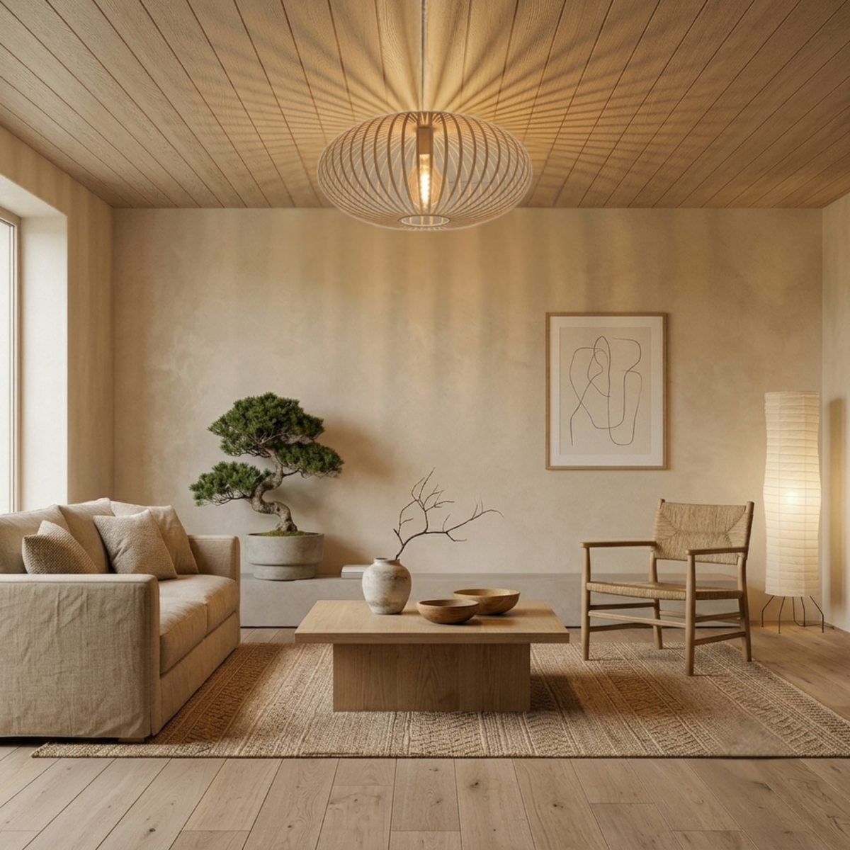 De Curvato plafondlamp in zandkleur voegt een warme, natuurlijke uitstraling toe aan je interieur.