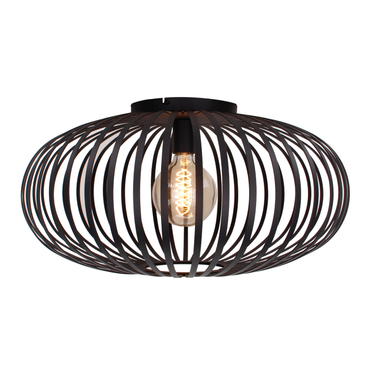 De Curvato plafondlamp in zwart heeft een robuust industrieel ontwerp. Perfect voor een trendy ambiance in elke ruimte.