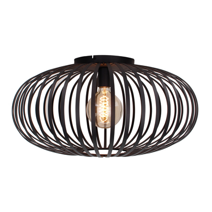 De Curvato plafondlamp in zwart heeft een robuust industrieel ontwerp. Perfect voor een trendy ambiance in elke ruimte.