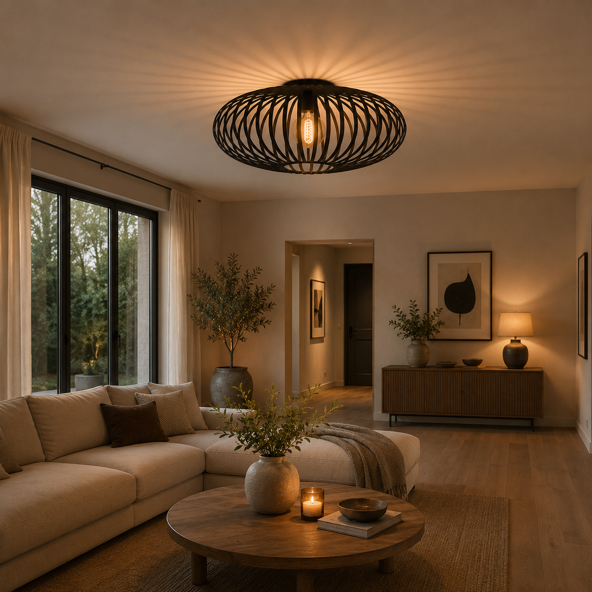 Illuminate your space with the Curvato ceiling light in black. Its industrial design adds a contemporary touch to any room.