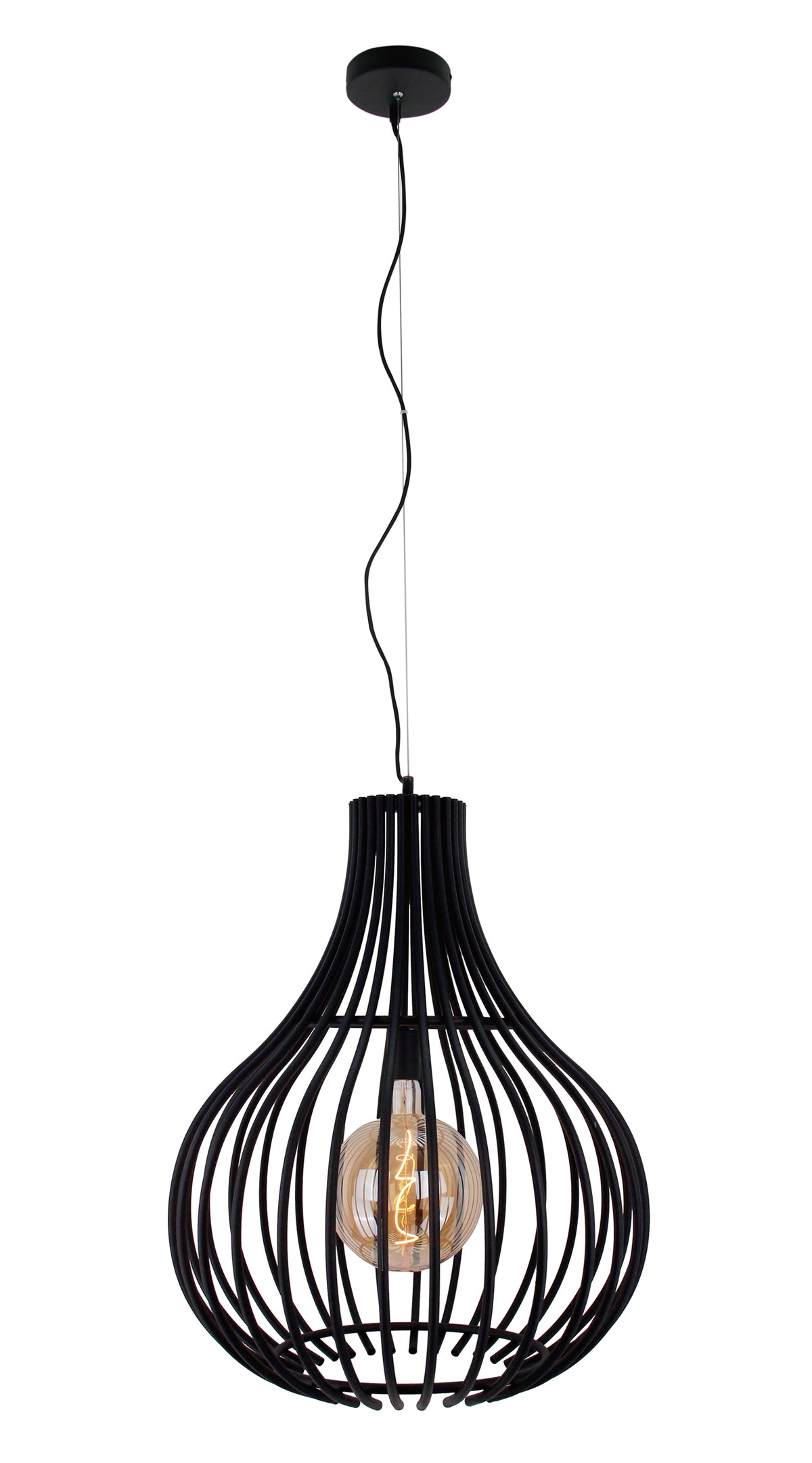 Deze gedetailleerde afbeelding toont de zwarte Goccia hanglamp met een modern design. Perfect voor een sfeervolle ambiance.
