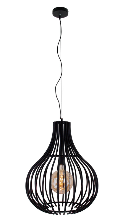 Deze gedetailleerde afbeelding toont de zwarte Goccia hanglamp met een modern design. Perfect voor een sfeervolle ambiance.