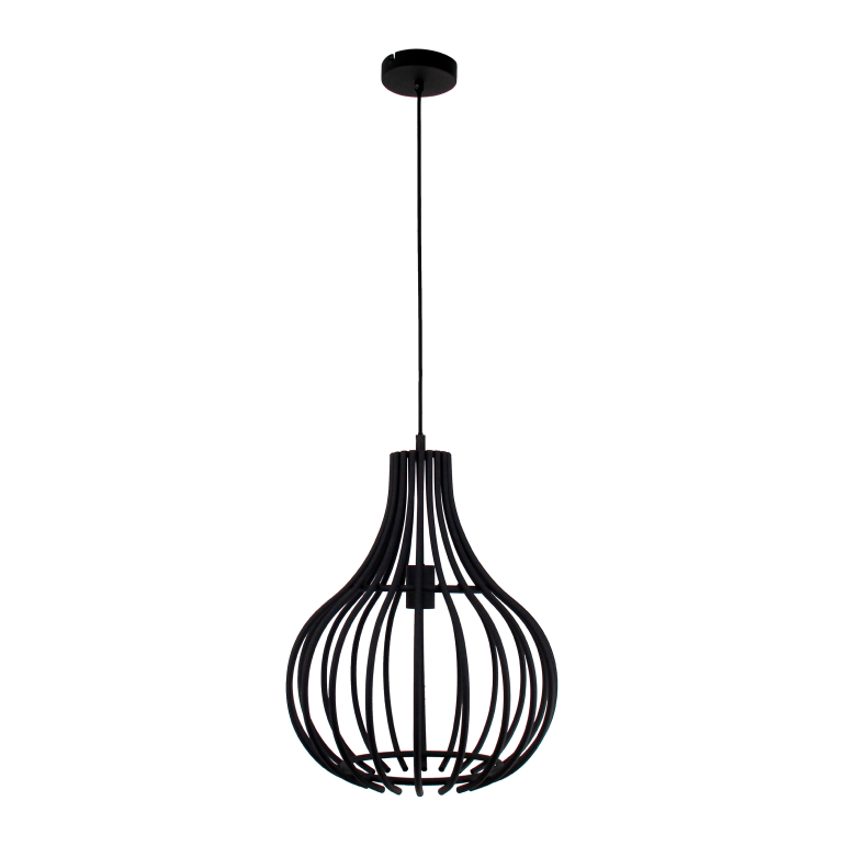 Een gedetailleerde close-up van de zwarte Goccia hanglamp.