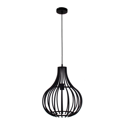 Een gedetailleerde close-up van de zwarte Goccia hanglamp.