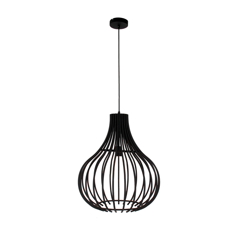Close-up of the black Goccia pendant light reveals its modern elegance. Perfect for adding sophistication to any room.