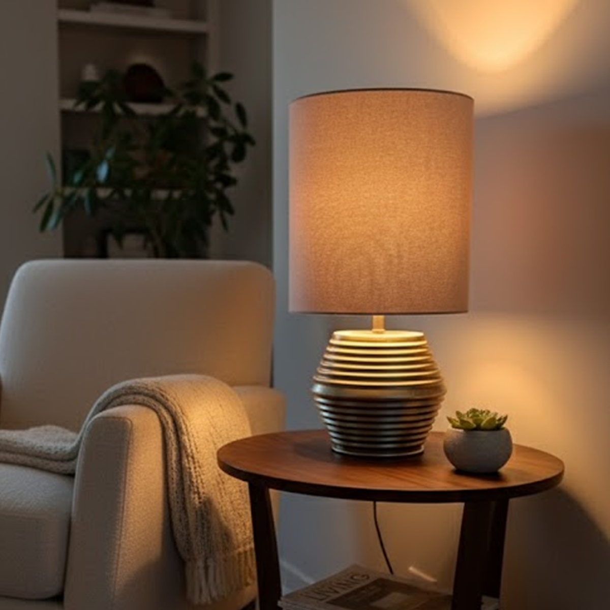 A warm glow surrounds the cream and gold Modena table lamp. Perfect for elevating modern interiors with elegance.
