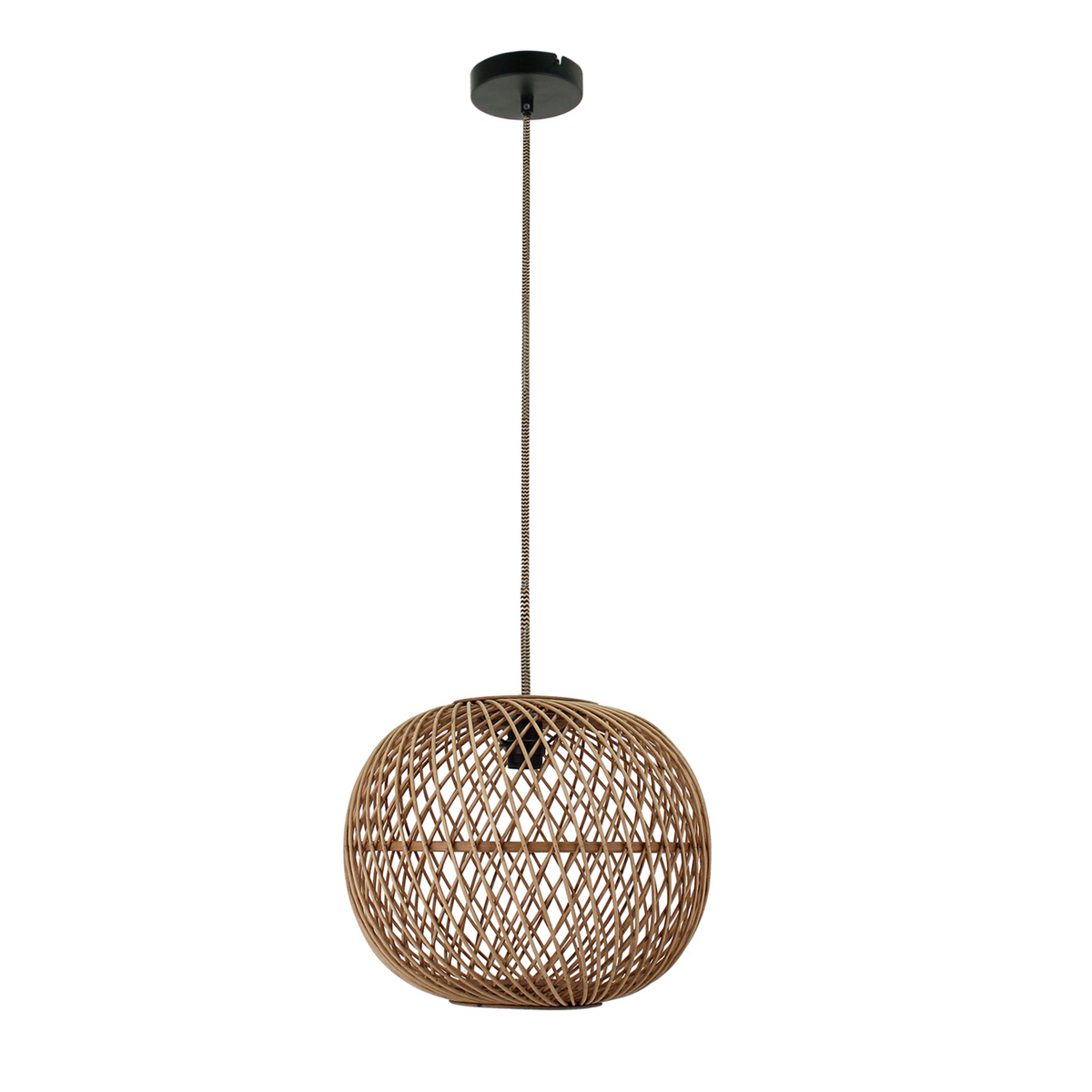 Deze ronde hanglamp in bruin hout geeft een warme, landelijke sfeer. Perfect voor boven de eettafel of in de woonkamer.