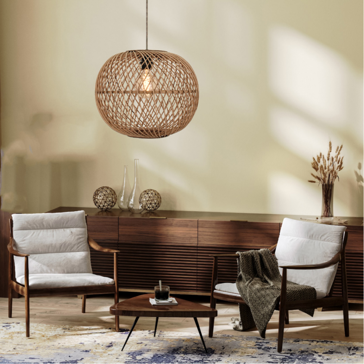 Verrijk je interieur met de Nature Diagonaal Rond hanglamp in warm bruin. Perfect voor een landelijke, gezellige sfeer.