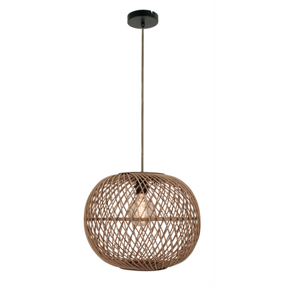 Natuurlijke bruin houten hanglamp in een rond design. Perfect voor een landelijke sfeer in jouw interieur.