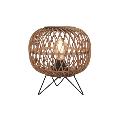 Deze landelijke tafellamp in bruin bamboe brengt natuurlijke warmte in je interieur. Perfect voor sfeervolle avonden.
