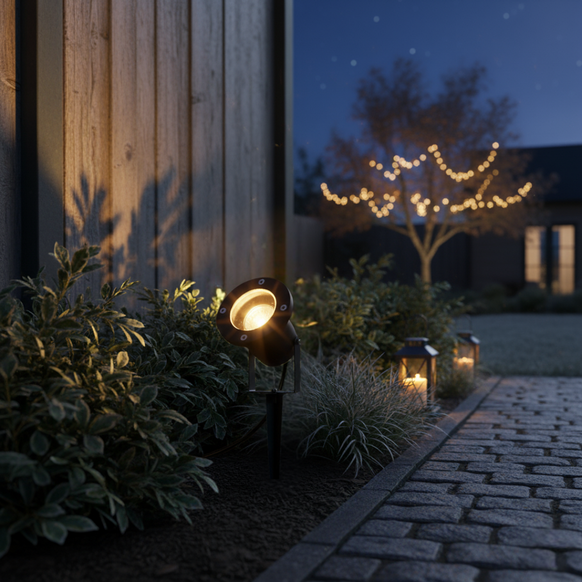 De zwarte Ray outdoorspot creëert een moderne sfeer in je tuin. Perfect voor accentverlichting en buitenplezier.
