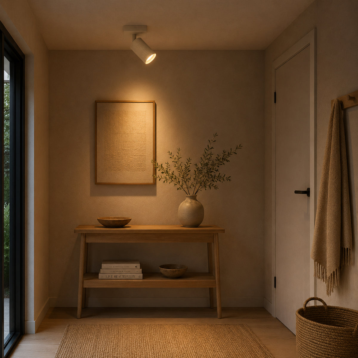 De Rigo plafondlamp in zandkleur geeft een warme, natuurlijke uitstraling. Perfect voor een sfeervolle ambiance in huis.