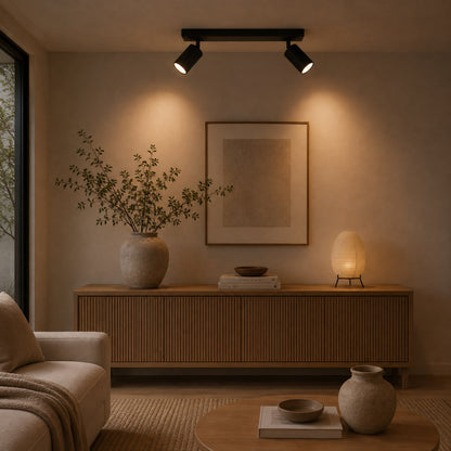 De zwarte Rigo plafondlamp combineert industrieel design met functionaliteit. Perfect voor een moderne inrichting.