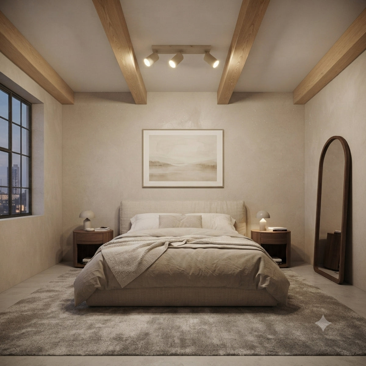 Zandkleurige Rigo plafondlamp in een strak metalen ontwerp. Ideaal voor een warme en moderne sfeer in uw interieur.
