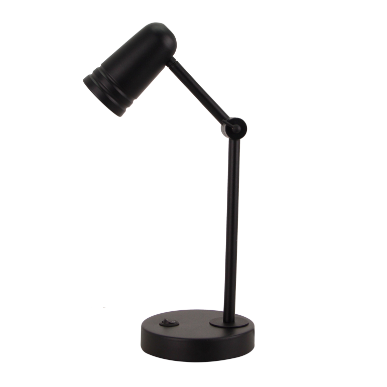 De compacte zwarte tafellamp Spero voegt een industriële flair toe aan je interieur. Perfect voor sfeervolle accenten.