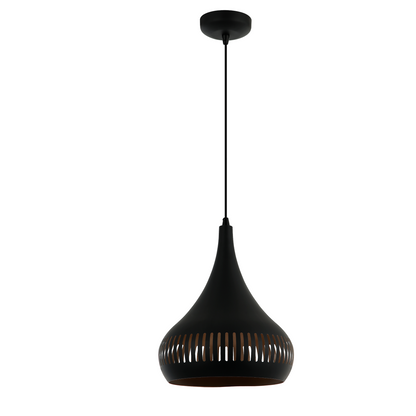 Sleek black pendant light with industrial vibes. Perfect for adding a modern touch to dining or living areas.