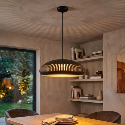 Illuminate your space with the Strisce pendant light in sleek black. Its industrial charm adds a bold touch to any decor.