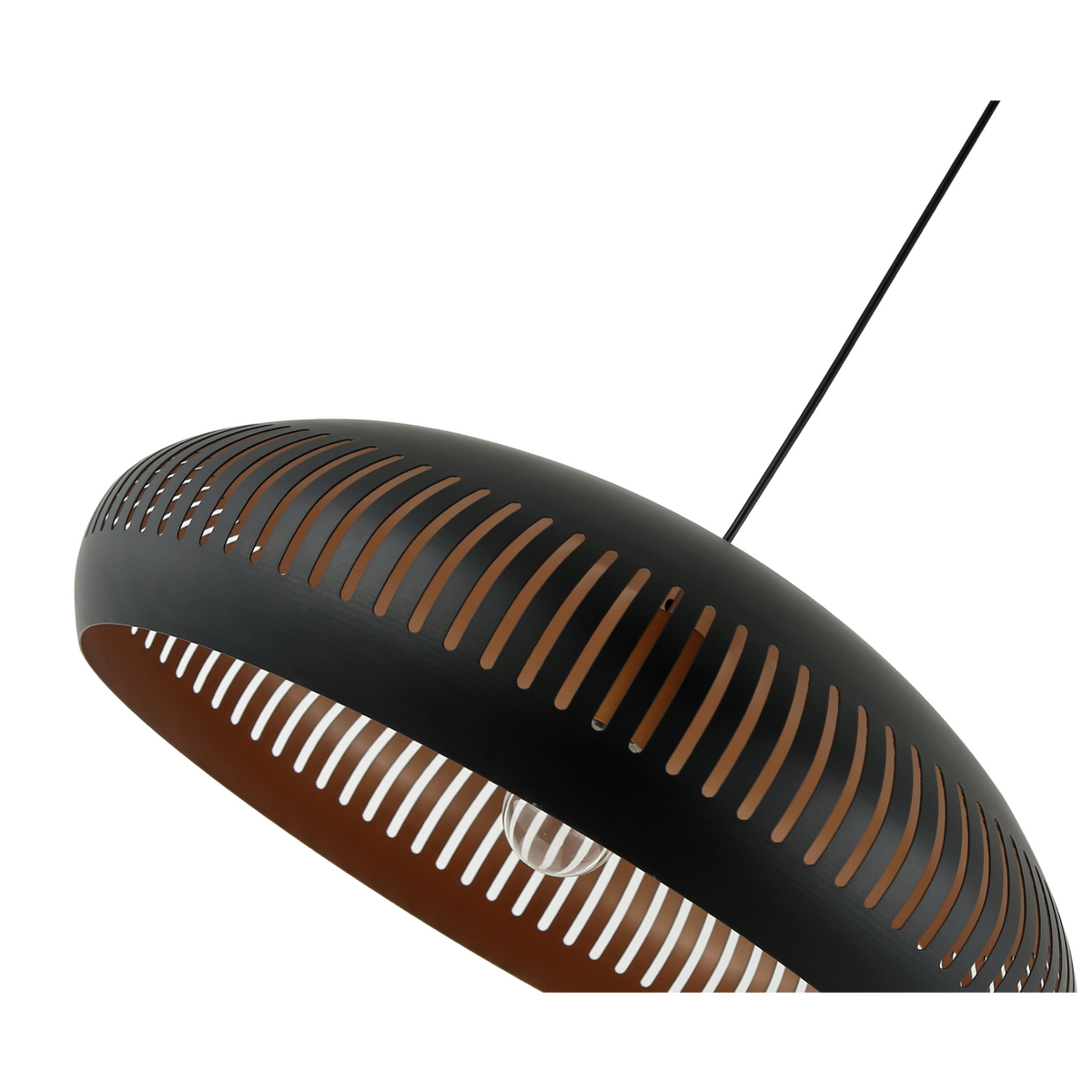 Illuminate your space with the striking black Strisce pendant light. Its industrial design adds a bold touch to any room.