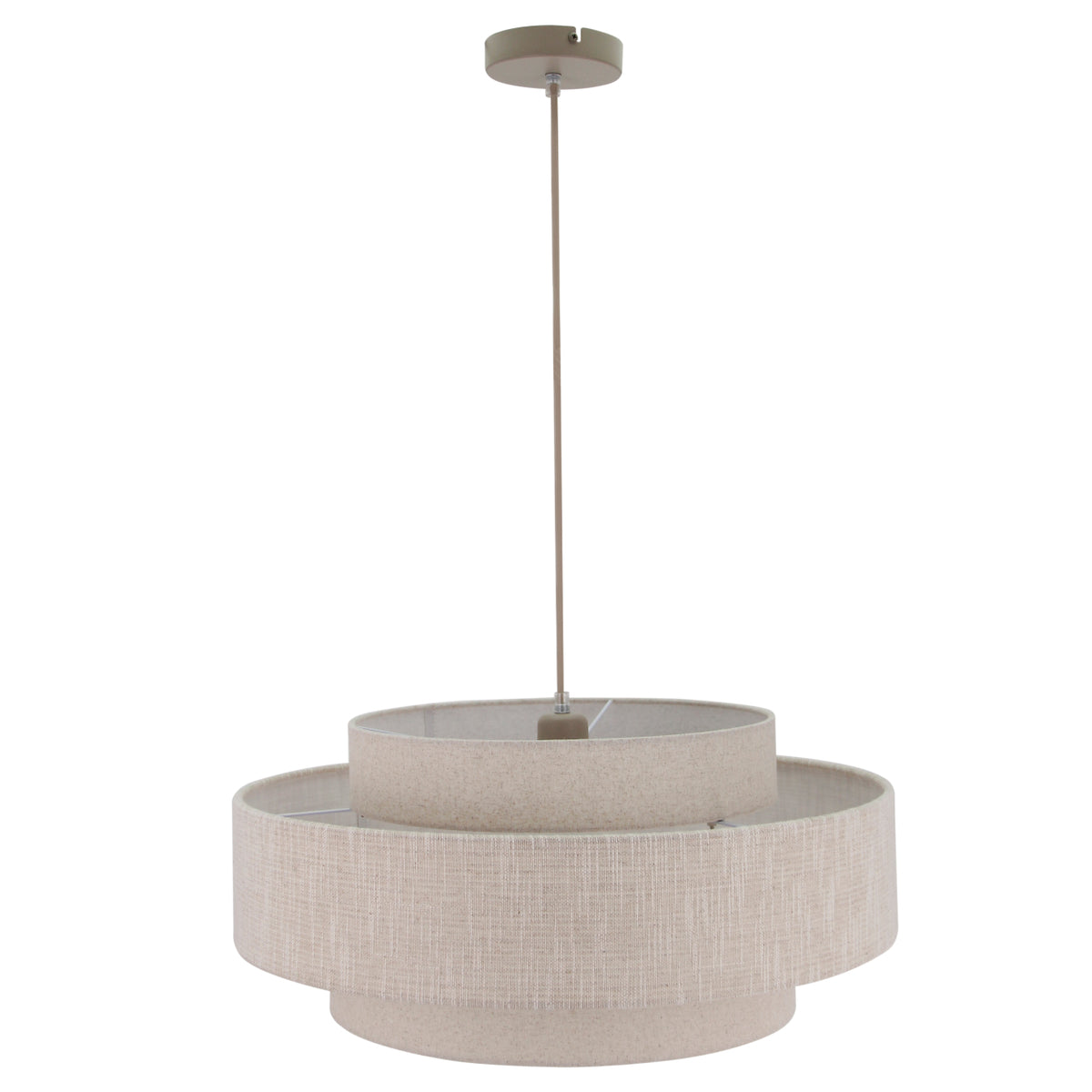 Beige Trilo hanglamp in katoen en linnen brengt een warme, serene sfeer. Perfect voor een Japandi interieur.
