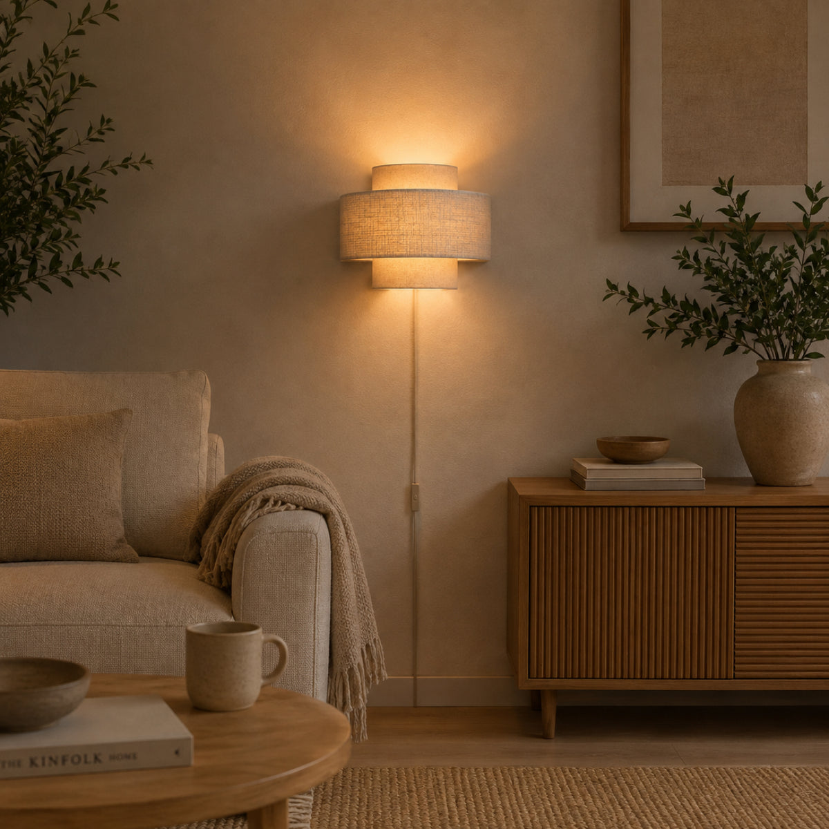 De Trilo wandlamp in beige straalt een serene Japandi-sfeer uit. Perfect voor een rustige ambiance in jouw interieur.