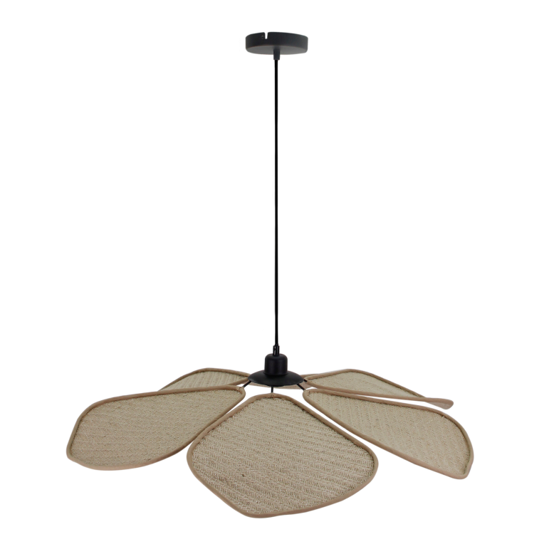 Detailweergave van de natuurlijke Corvo hanglamp. Deze bohemian lamp brengt een warme, organische sfeer in jouw interieur.