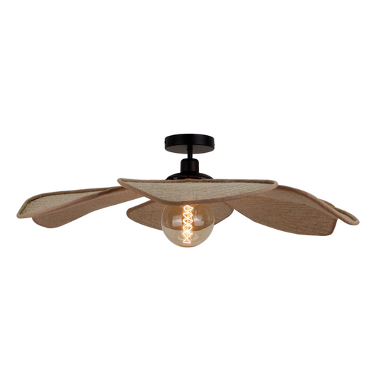 De grote beige plafondlamp Corvo straalt moderniteit en warmte uit. Perfect voor sfeervolle verlichting in je interieur.