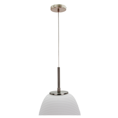 Detail van de moderne Costola hanglamp in wit en transparant. Een verfijnde toevoeging voor elke eigentijdse ruimte.