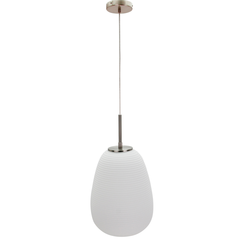 Detailfoto van de Costola hanglamp in wit en transparant glas. Een moderne blikvanger die elke ruimte verlicht met stijl.
