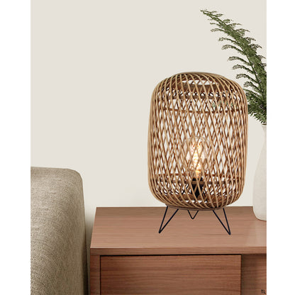 Natuurlijke beige tafellamp Nature Diagonaal met houtlook. Ideaal voor een warme, landelijke sfeer in uw interieur.