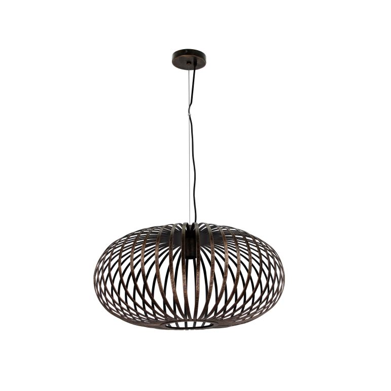 Bijzondere detailfoto van de bronzen Curvato hanglamp. Deze industriële lamp voegt karakter en warmte toe aan elke ruimte.