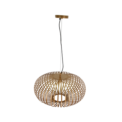 A striking gold pendant light that adds an industrial flair to any room. Perfect for creating a warm, inviting atmosphere.