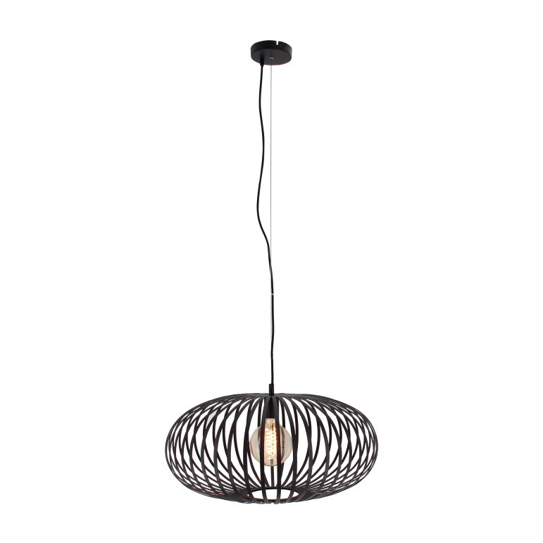 De indrukwekkende zwarte Curvato hanglamp heeft een robuuste uitstraling.