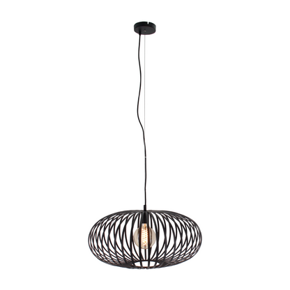 De indrukwekkende zwarte Curvato hanglamp heeft een robuuste uitstraling.