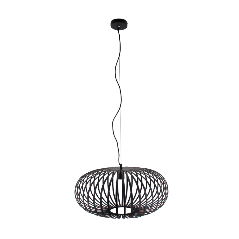 Detail van de zwarte Curvato hanglamp met een industrieel design.