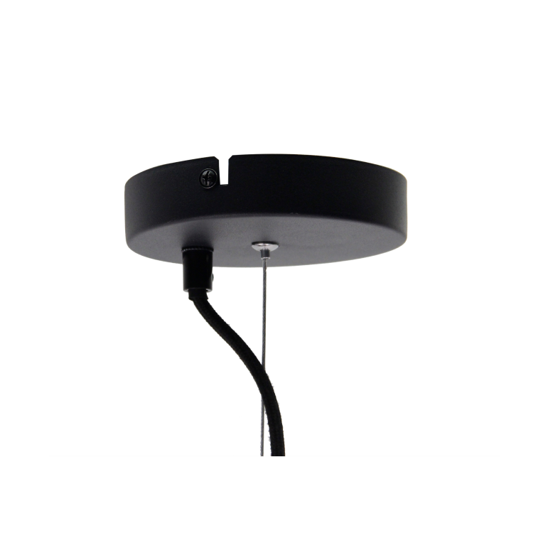 A sleek black Curvato pendant light adds an industrial touch. Perfect for creating a modern atmosphere in any room.