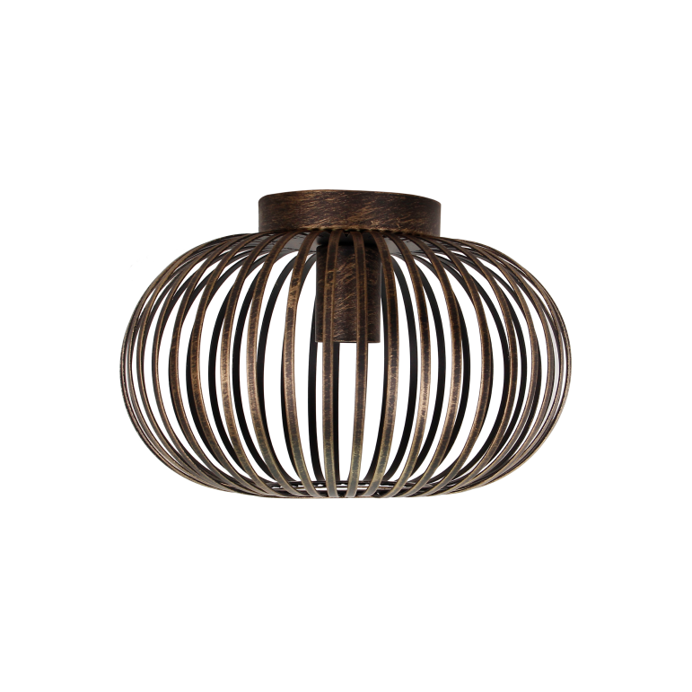 Detailopname van de bronzen Curvato plafondlamp met industriële flair. Perfect voor een eigentijdse, sfeervolle inrichting.