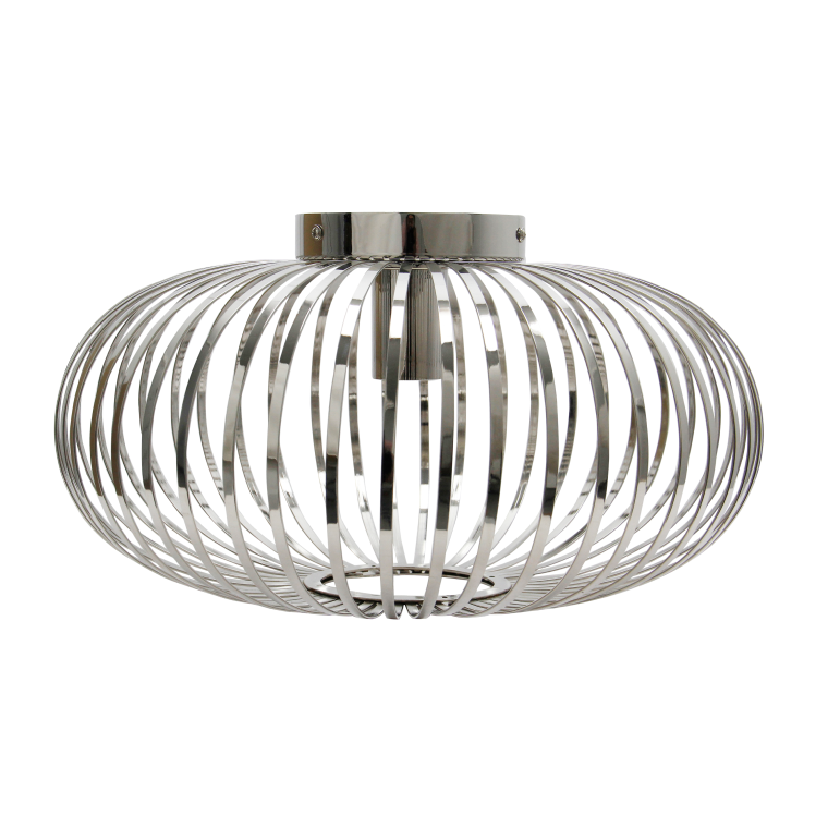 A close-up of the Curvato ceiling light in sleek chrome. Its modern design adds a touch of sophistication to any room.
