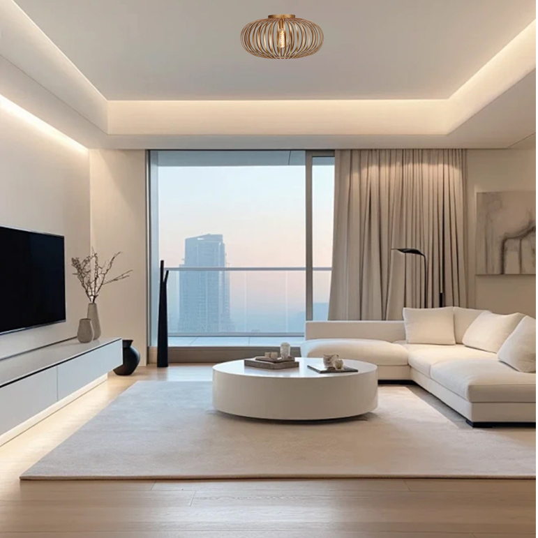Illuminate your space with the modern gold Curvato ceiling light. Its elegant design adds a warm glow to any room.