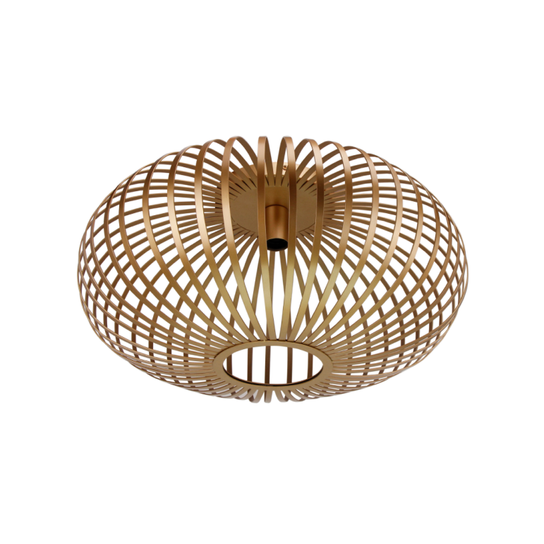 Detail van de gouden Curvato plafondlamp met modern design. Deze lamp voegt een luxe uitstraling toe aan elke ruimte.