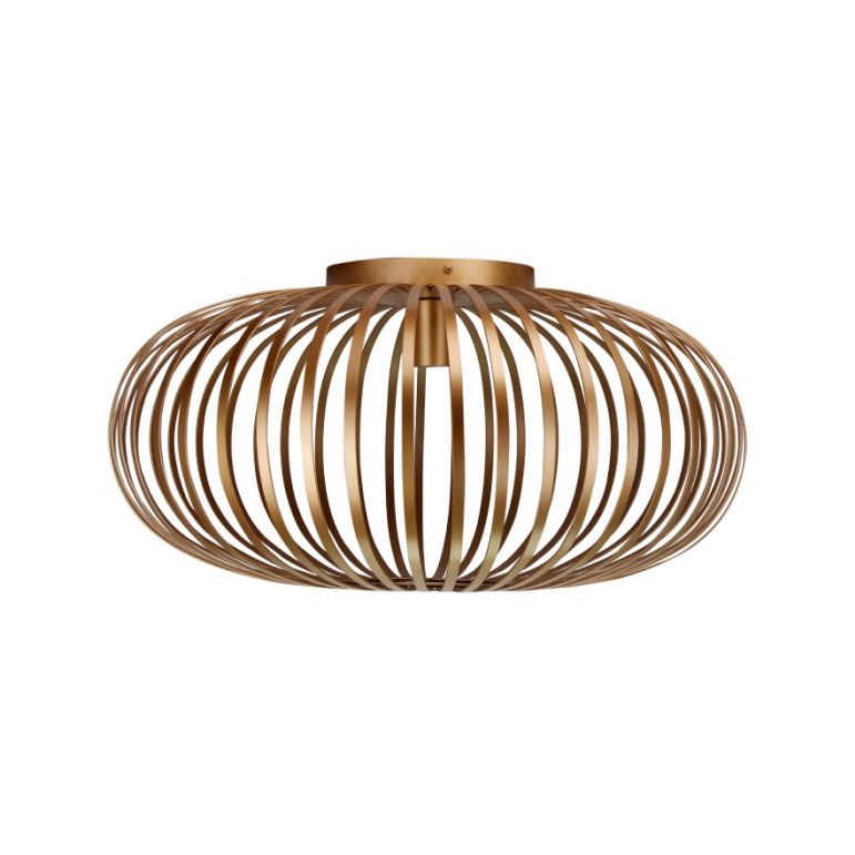 De Curvato plafondlamp in goud straalt moderne elegantie uit. Een prachtstuk dat elke kamer verlicht met stijl.