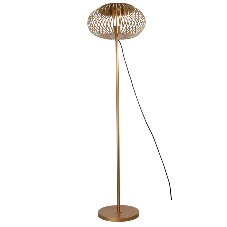 Deze gouden vloerlamp Curvato heeft een modern design en voegt luxe toe aan iedere kamer.