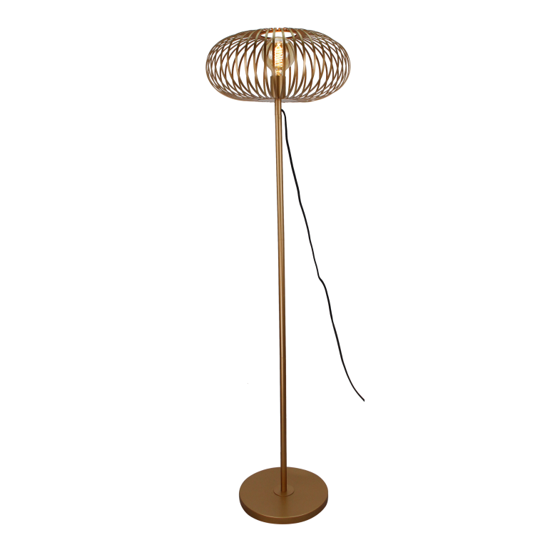 De luxe gouden Curvato vloerlamp straalt moderne elegantie uit. Perfect voor een stijlvolle accentering in jouw interieur.