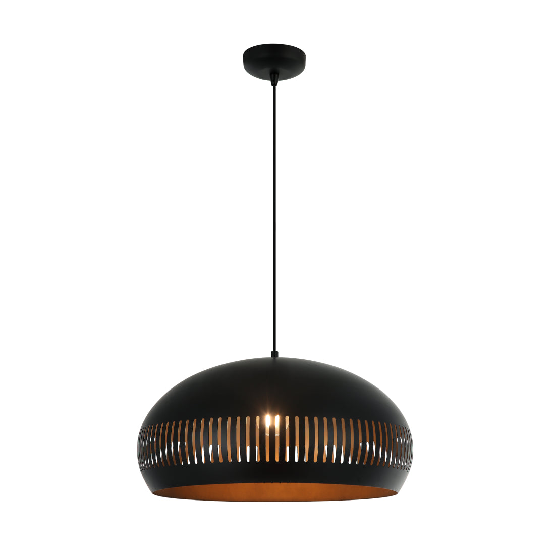 Strakke hanglamp Duomo in zwart en goud, perfect voor een moderne inrichting.